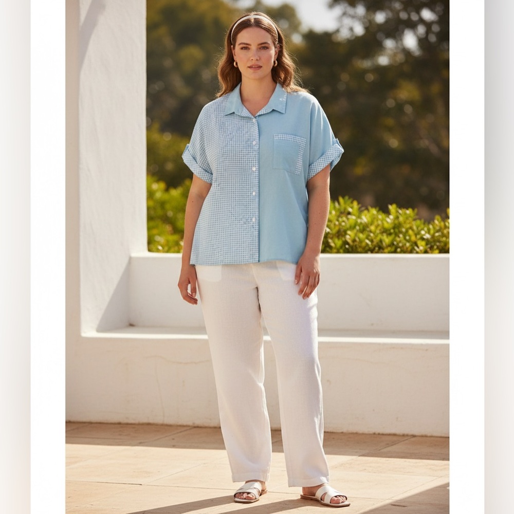 Vintage Cape Cod Sportswear Coastal Gingham Button-Down Shirt Women’s 18 Aqua
